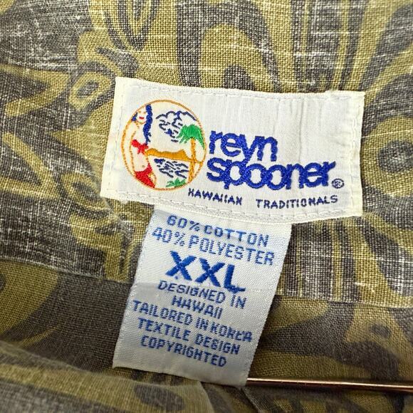 Reyn Spooner VTG 90s Y2k Hawaiian Shirt Reverse Green Tiki Print Print‎ Size XXL - Picture 5 of 5